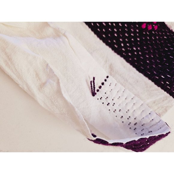 Hand Stitched and embroidered blouse size Medium white purple cotton - Picture 7 of 12